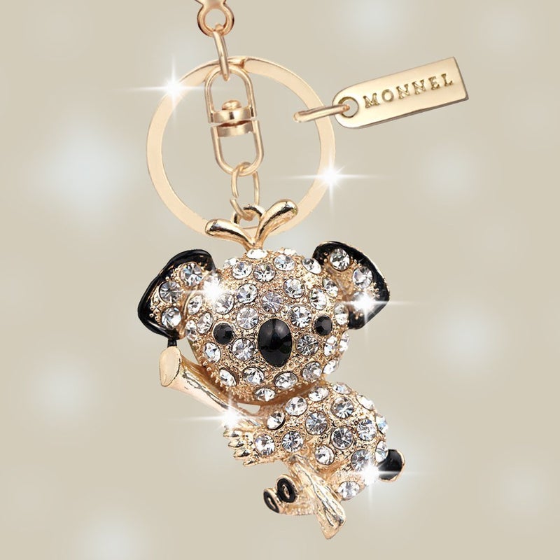Monnel Bling Crystal Big Koala Bear Charm Pendant Keychain Key Ring With Velvet Bag MZ805-1 Golden - Image 3